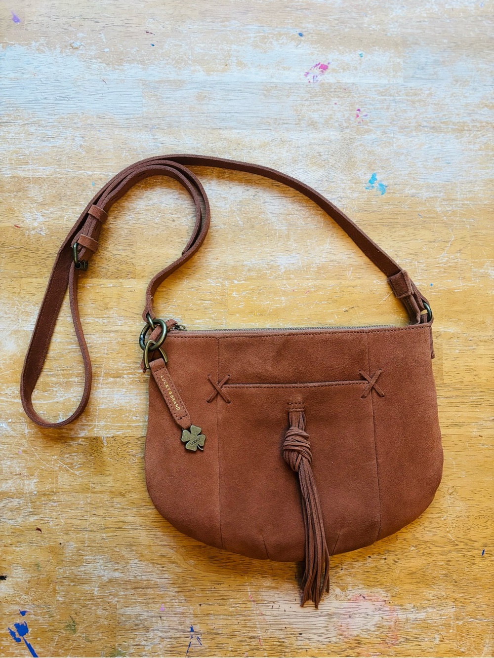 Lucky Brand Chestnut Suede Tassel Crossbody Bag